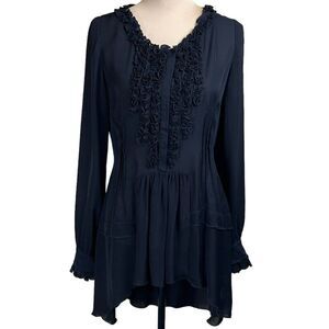 Monahmour Blouse Womens Sz S 100% Silk Black Dark Academia Witchy Sheer Flowy